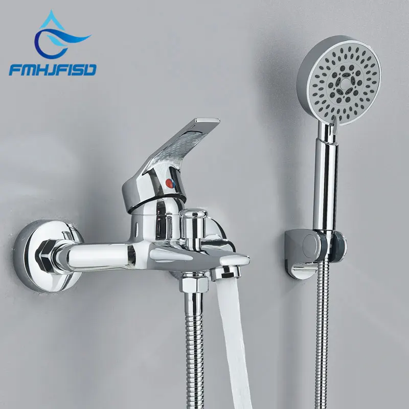 Chrome Wall Mounted Bathtub Faucet Brass Bathroom Shower Set Hot Cold Mixer Tap Shower Mixer Valve Control With Hand shower faucet