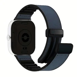 Elegant Leather Silicone Magnetic Buckle Strap Bracelet for Mi Band 9 8 Pro (Midnight Blue)