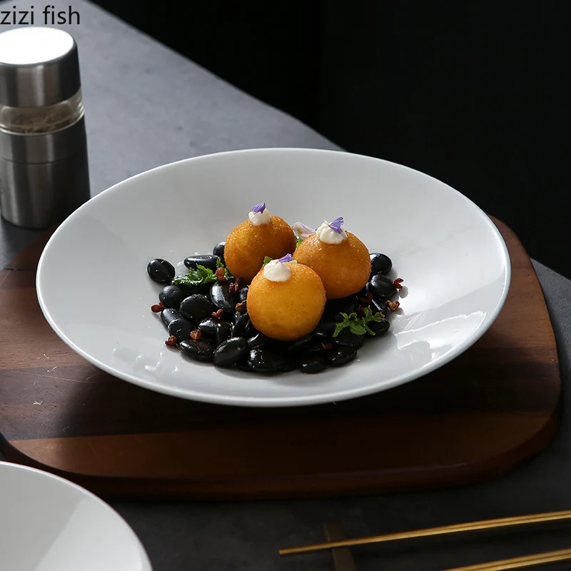 Simple Ceramic Dinner Plates Pasta Sushi Steak Plate Dessert Tray Creative Restaurant Round Solid Color Tableware Cooking Dishes