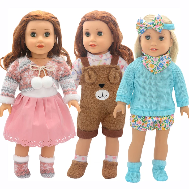 18" American Og Girls Doll Clothes Tie A Knot Shirt Fashion Pants Baby Dolls Outfits Children Girl New Year Gifts