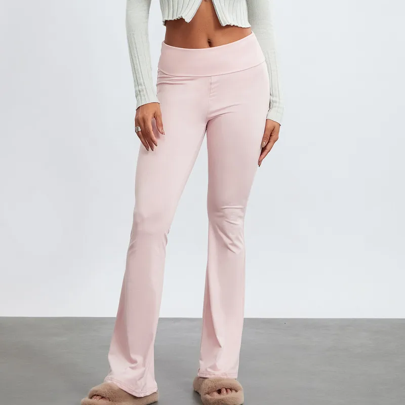 

WPNAKS Women Bell Bottom Pants Spring Autumn Clothes Casual High Waist Stretch Slimming Solid Color Flared Pants Streetwear