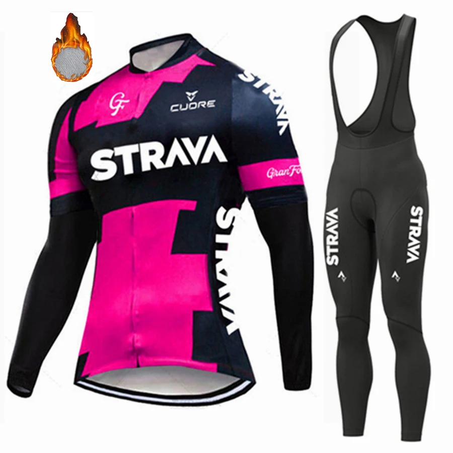 2024 STRAVA Bike Jersey Set Cycling Men Winter Bicycle Clothing Long Sleeve Cycling Jersey Man Road Bikes Bib Shorts Bycicle 5