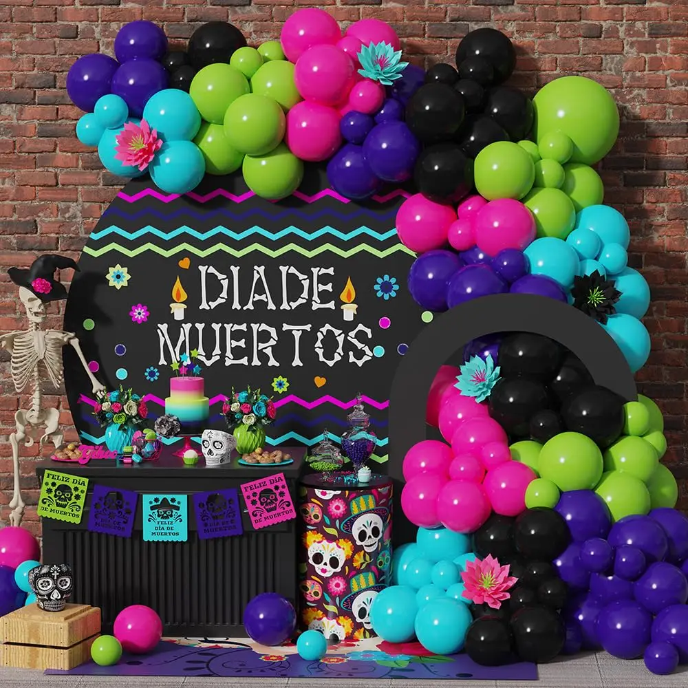 

Гирлянда с надписью "День мертвых шаров", 148 шт., зеленая, розовая, черная, мексиканская, украшение для Дня мертвых, товары для Хэллоуина