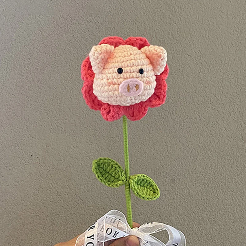 Flower Bouquet Pig Rabbit Crochet Hand-knitted Kawaii Homemade Artificial Valentine's Day Wedding Gift