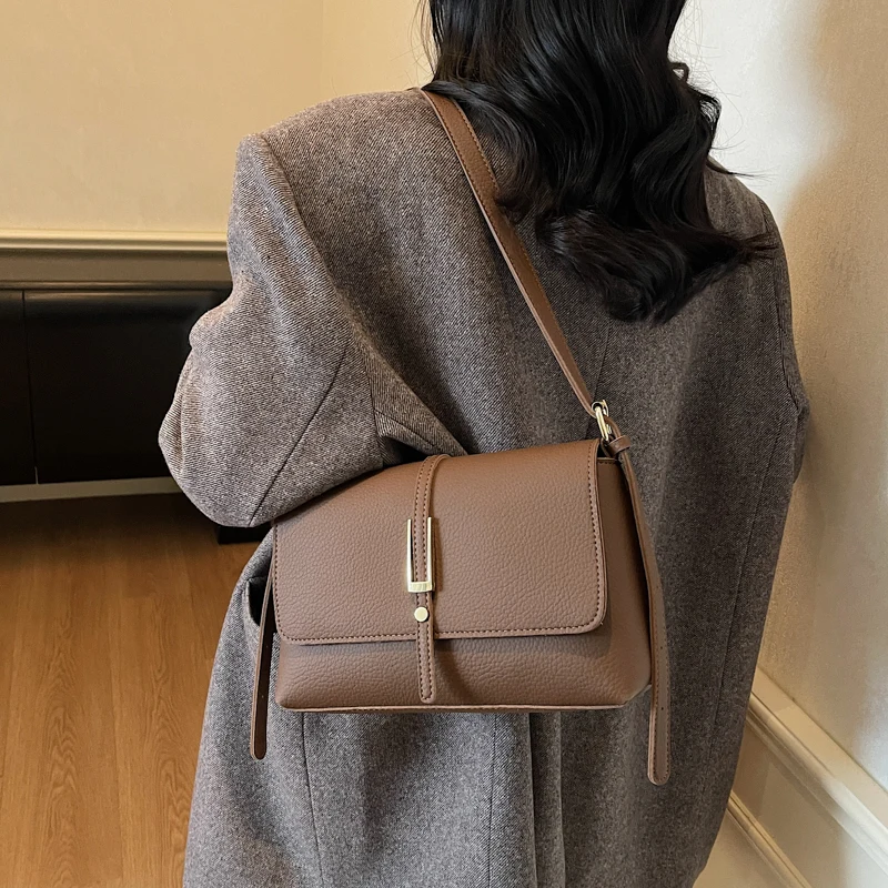 Umschlag Tasche Frauen Mode Unterarm Handtasche Solide Pu Leder Schulter Messenger Tasche Damen Elegante Achselhöhle Geldbörse Einfache Flap Bag – Detail 20