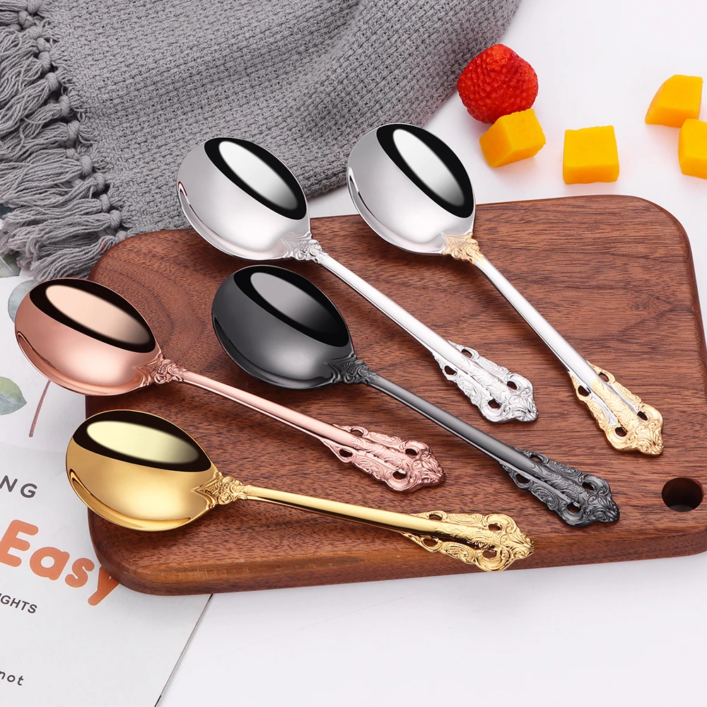7" Stainless Steel Round Spoon Set for Cereal Ice Cream Oat Dessert Soup porcelain spoon,stainless steel spoon,soup spoon