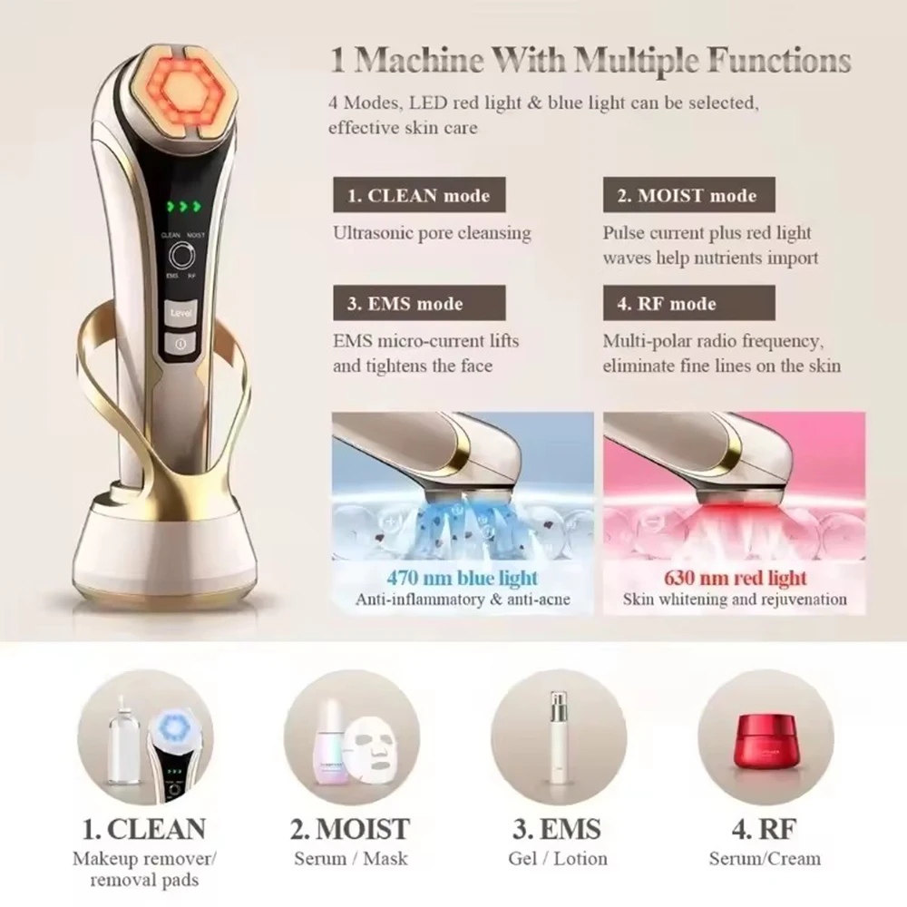 HIFU Face Skin Care EMS Facial Lifting Massager LED Photon Wrinkle Remover RF Beauty Device 1200Hz Vibration Anti-aging Device