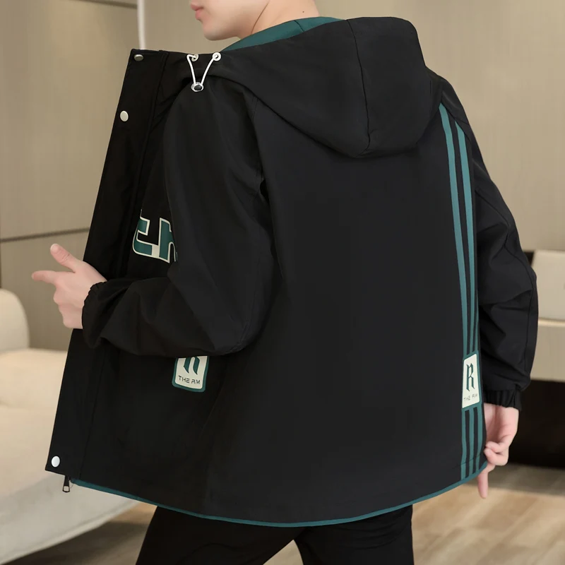 

Casual New Coats 2024 Spring Autumn Streetwear Loose Hooded Jackets Men's Sports Outdoor Zipper Windbreaker Youth Tops Clothing