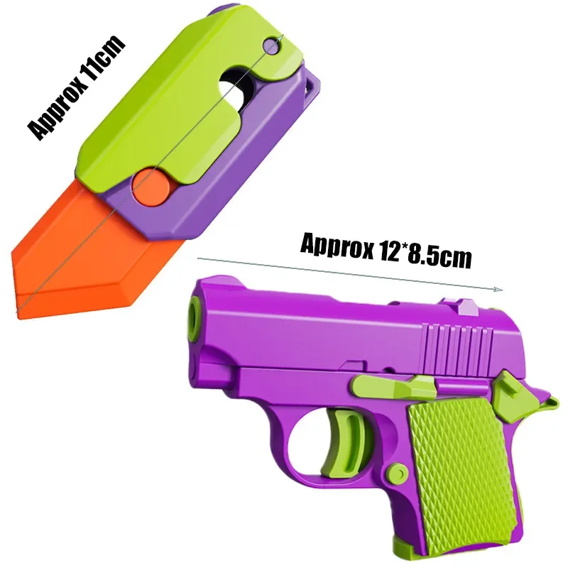 Hot 3D Printing Gravity Knife Gun Fidget Toys Cartoon Plastic Radish Knife Children Plush Card Decompression Stress Reliever Toy