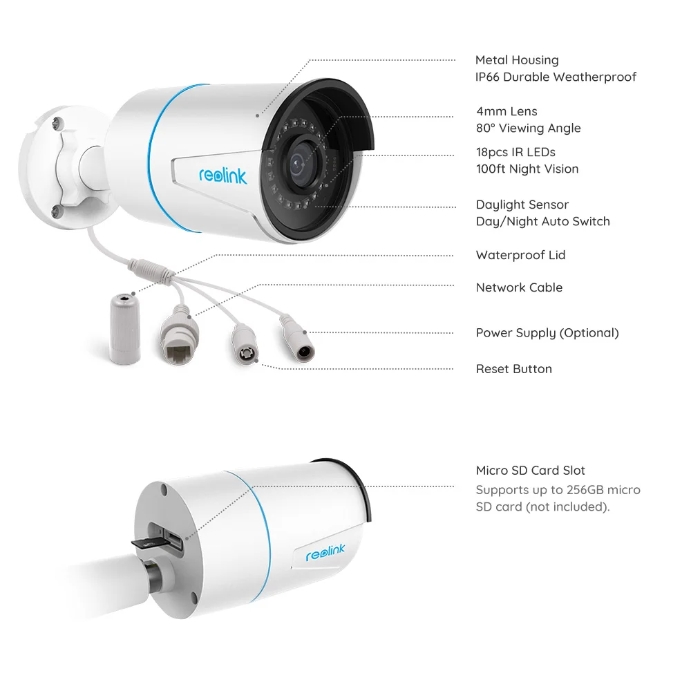 Reolink Smart-Überwachungskamera, 5 MP, Infrarot-Nachtsichtkamera für den Außenbereich, ausgestattet mit der POE-IP-Kamera RLC-510A zur Personen-/Auto-/Haustiererkennung