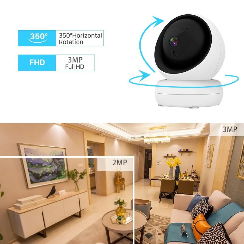 Wouwon Auto Track 3MP IP Camera Surveillance Security Monitor WiFi Onvif RTSP Mini Smart Alarm CCTV Indoor Camera iCSee XMEye wireless surveillance camera without internet