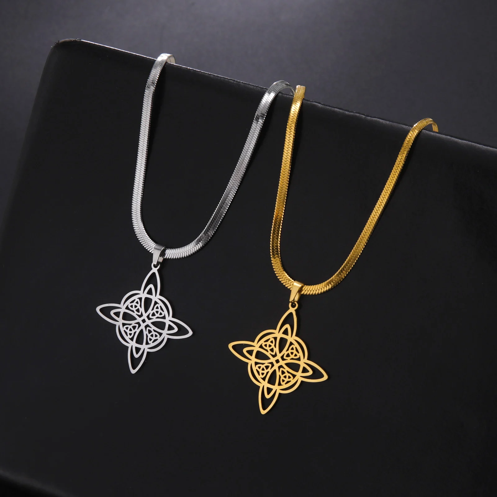 Collana con ciondolo nodo strega stregoneria in acciaio inossidabile, nodo celtico irlandese, gioielli fortunati, regalo di anniversario per uomini e donne  36