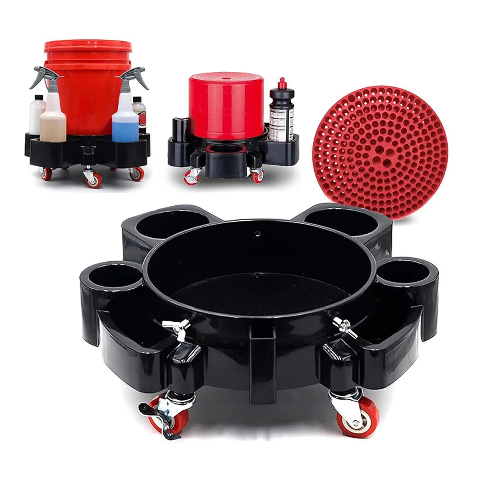 Bucket Dolly Black Rolling Bucket Dolly for Car Washing Detailing System