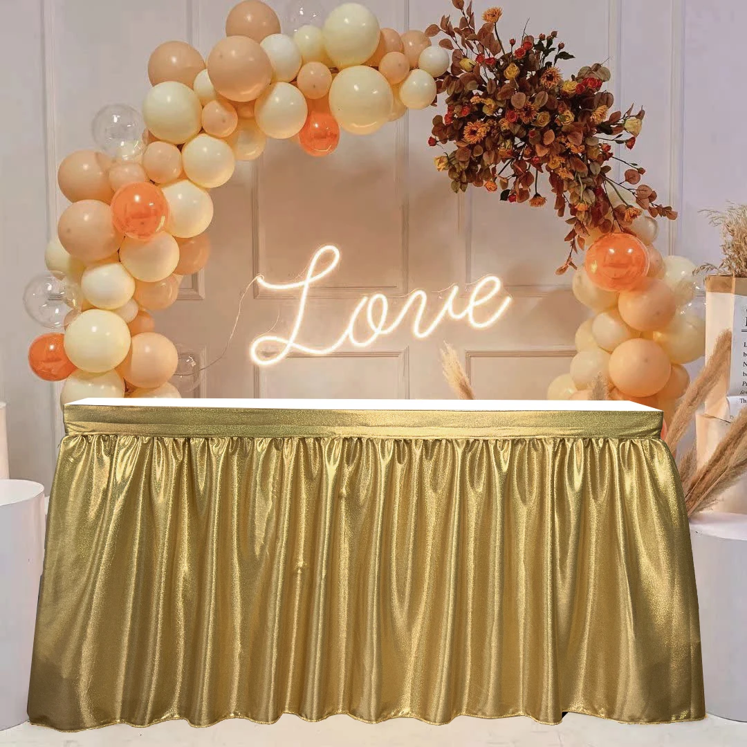 Light Gold Sequin Table Skirt Tablecloth Glitter Sparkly Shimmer Rectangle Table Covers for Birthday Party Event Wedding Decor table skirt