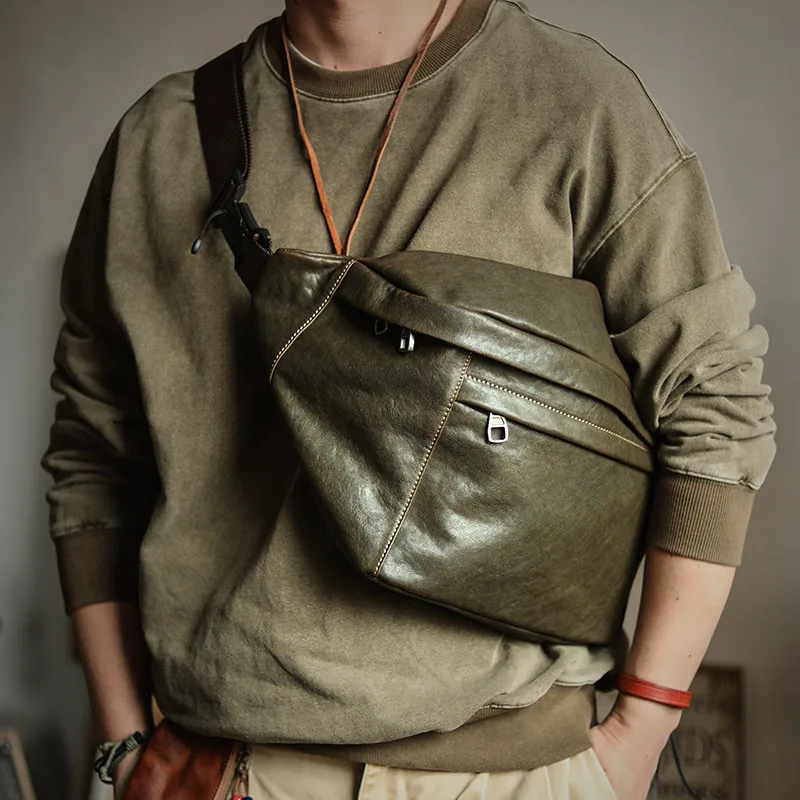 PNDME fashion vintage luxury genuine leather men's large-capacity chest bag casual designer soft real cowhide big crossbody bags