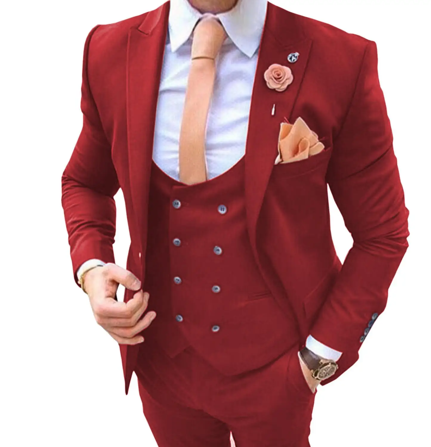2023 New Men Business Suits Slim Fit Wedding Groom Tuxedos Prom Casual Suits Costume Homme Italien 3Pieces(Blazer+Vest+Pants)