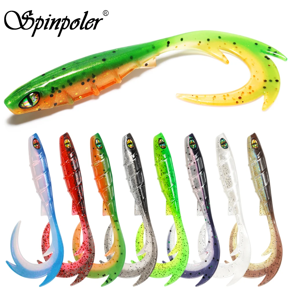 Spinpoler 9,5 cm langer gewellter Locken-Schwanz, weicher Köder, Angelköder, 3D-Augen-Silikon-Swimbait, gefälschte Fische, Bass, Forelle, Zander, Meer, Jig-Angeln