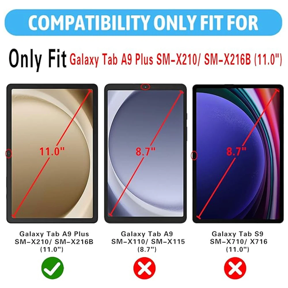 Case for Samsung Galaxy Tab A9+ (11 inch) A9 Plus 2023 PU Leather Cover Sleep Wake Function 360 Rotating Stand Protective Shell 2