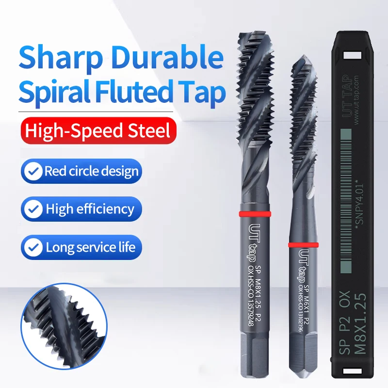 UT TAP HSS-CO JIS 표준 레드 링 OX 코팅 스파이럴 플루트 탭 M2 M2.5 M3 M4 M5 M6 M8 M10 M12 기계 나사산 탭