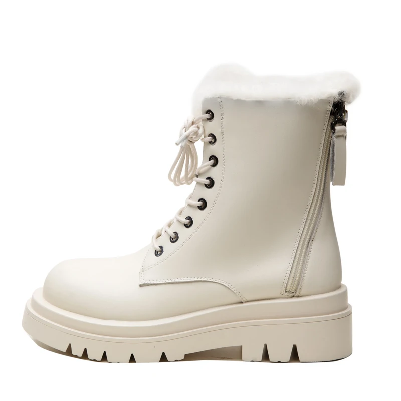 Women Split Leather Snow Boots fashion female lace up platform shoes ladies black round toe zipper style ankle boots winter women snow boots