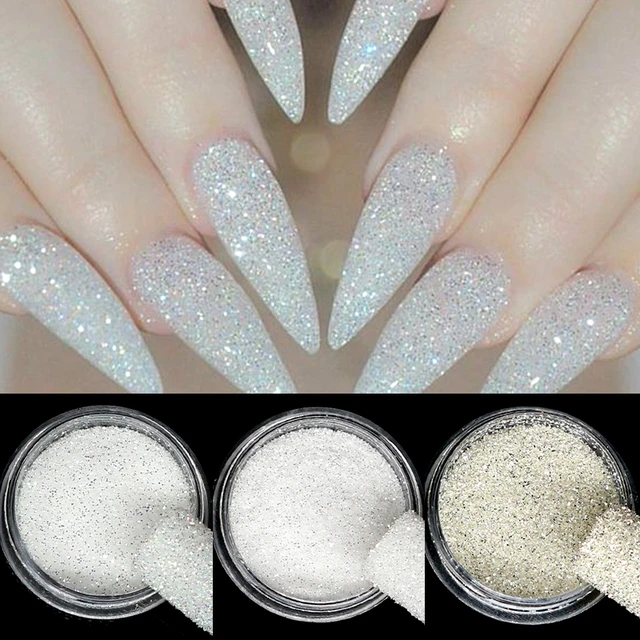 2 Boxes White Pearl Chrome Nail Powder High Gloss Glitter Nail Art White  Nail Powder Ice Aurora Dust Nail Powder for Manicure Decorations