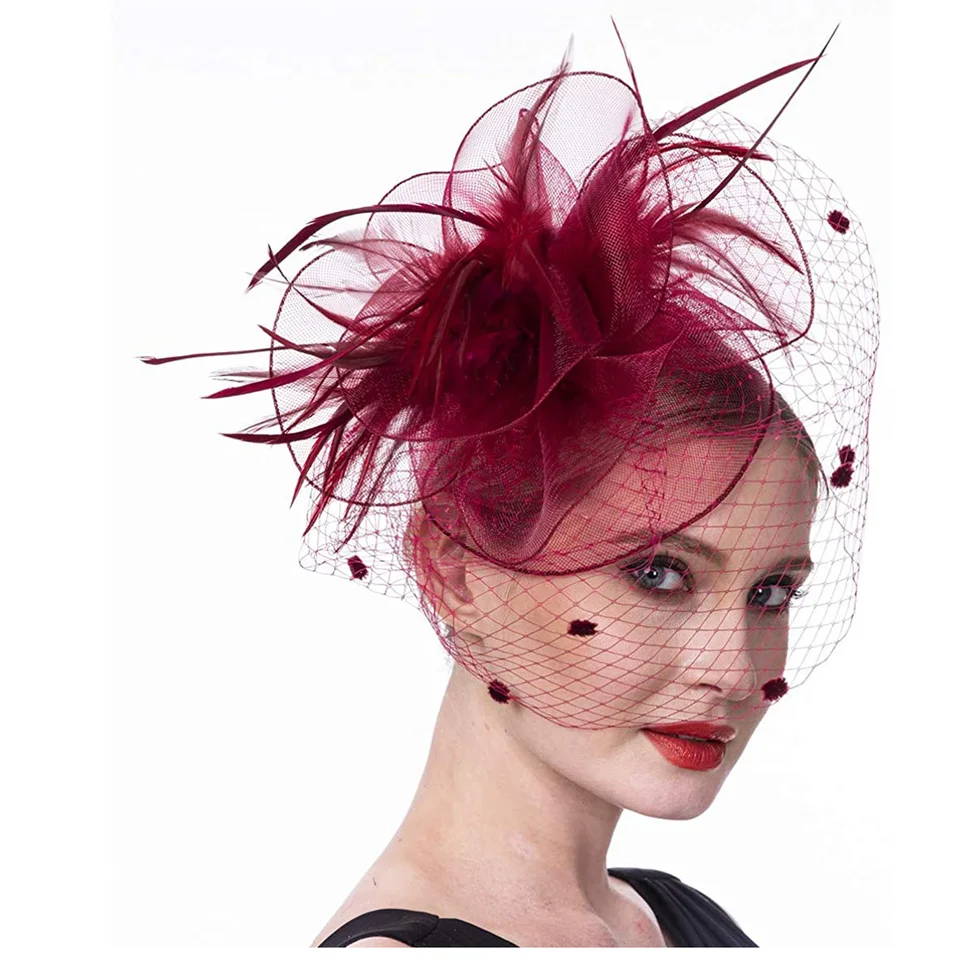 haozaikeji Grande cappello fascinator su una fascia da donna fiore cocktail tea party copricapo elegante in rete copricapo da sposa accessori per