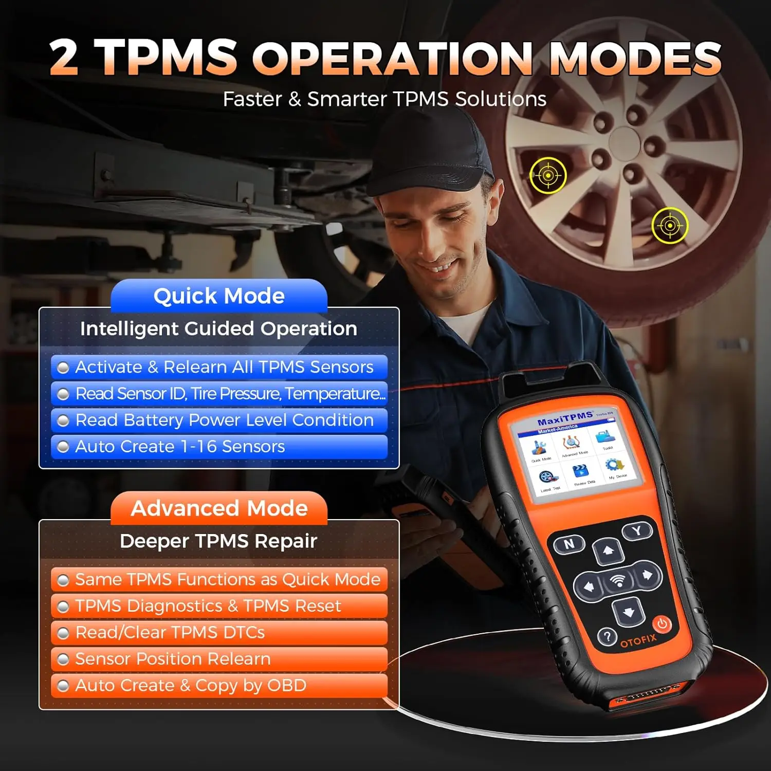 OTOFIX TireGo 808 TPMS 프로그래밍 도구, TPMS 재학습 도구, 모든 센서 프로그램 활성화, MX-센서 315, 433MHz 타이어 압력 모니터
