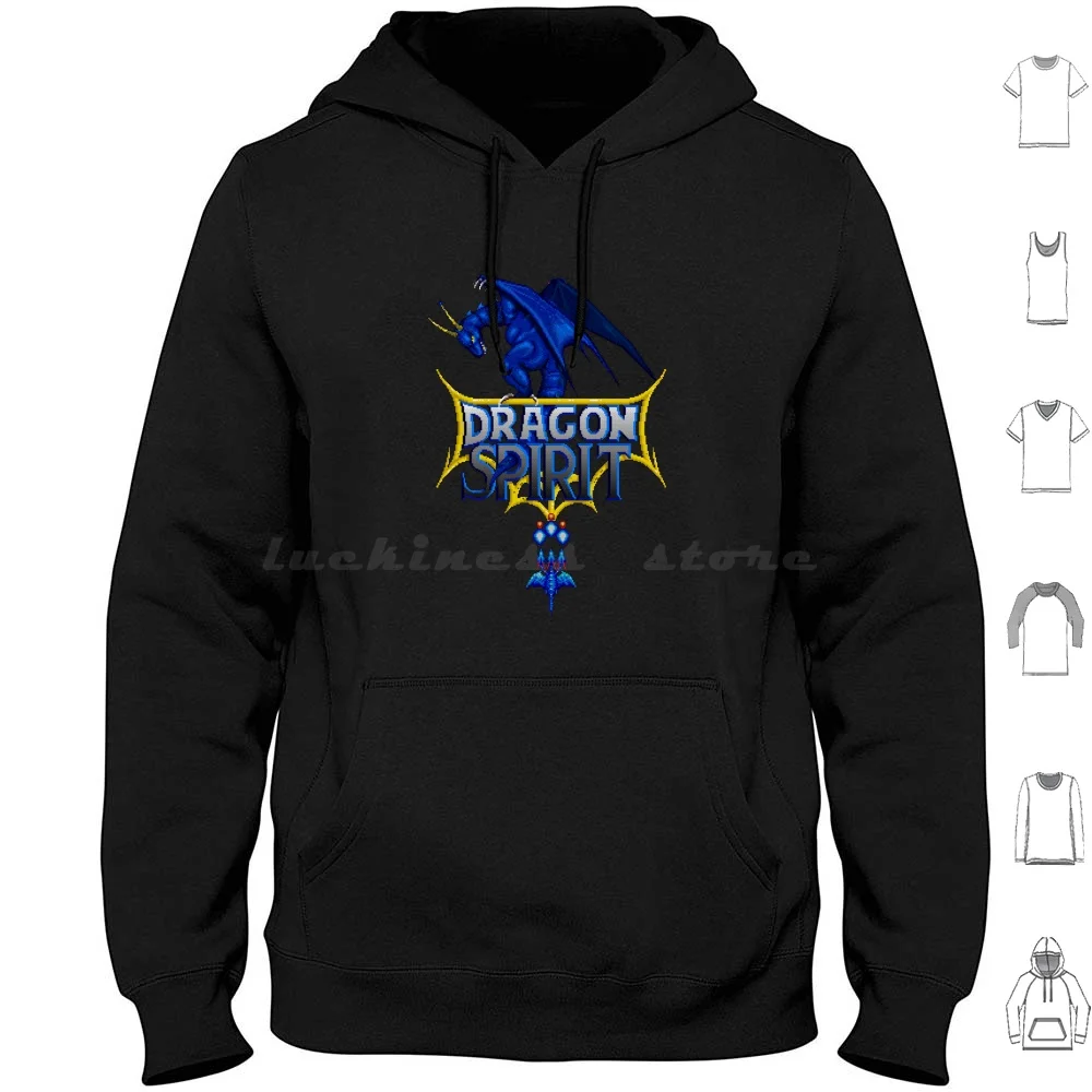 Dragon Spirit Felpa Con Cappuccio In Cotone Manica Lunga Commodore Amiga Schermo Computer Retro Classic Bit Pixel Geek Videogioco Sprite Dragon