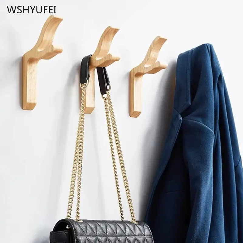 Creative Solid Wood Home Decor Hook Up Door Living Room Bedroom Deoration Accessories Wall-mounted Hangers Punch-free Wall Hook 2