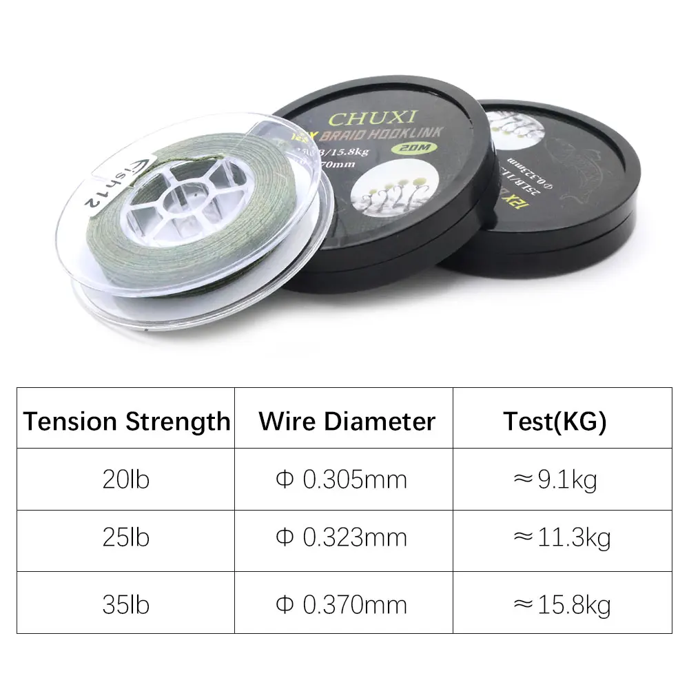 Fishing Line 20m Carp Fishing Line 12 Strand Braided Wire Hair Rig Hooklink For Boilie Fishing Method Feeder Carp Accessory Tackle 20/25/35LB