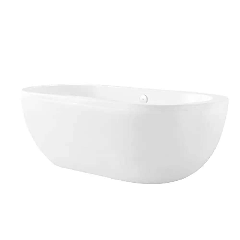 Freestanding Gloss White Acrylic Oval Tub 34"x71" Center Drain Spa-like Relaxation Lightweight & Strong Deck/Wall Mount Faucet 4