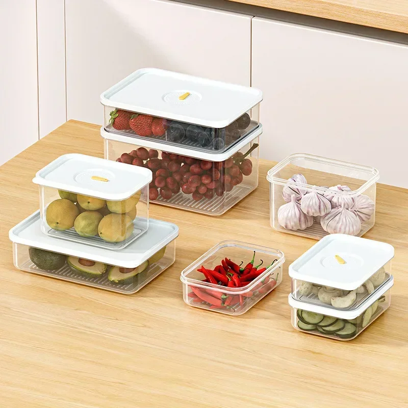Storage Boxes 6PCS Refrigerator Frozen Meat Dispenser Food Grade Crisper Food Seal Timing Kitchen Storage