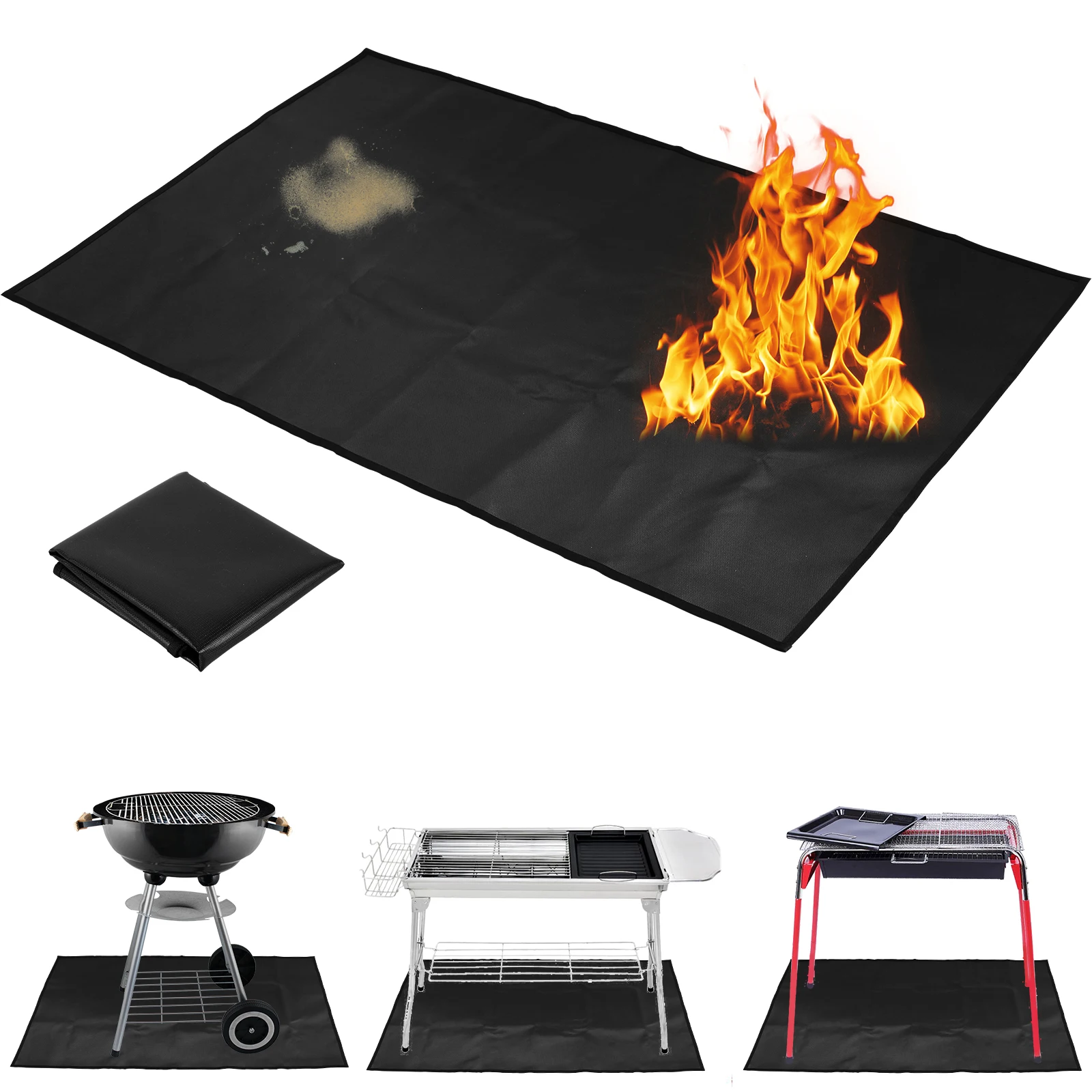 Under Grill Mat for Outdoor Grill,Double-Sided Fireproof Grill Pad Oil-Proof Waterproof BBQ Protector Fireplace/Fire Pit Mat