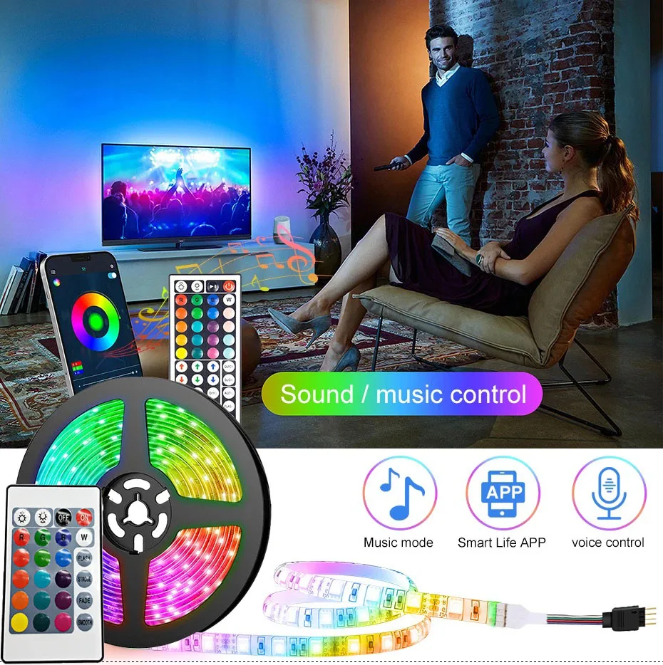 Led Rgb Strip Lights Controllo Bluetooth 12V Decorazione Della Stanza Smart Tv Retroilluminazione Controllo Sincronizzazione Del Colore Che Cambia Kit