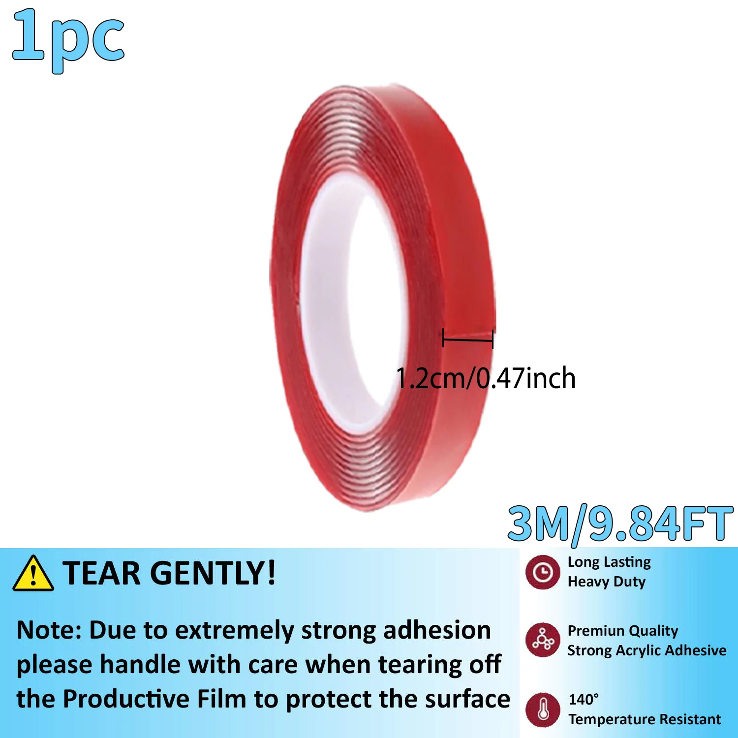 High-Strength Double-Sided Red Acrylic Tape for Screen Repair, Multiple Widths Available