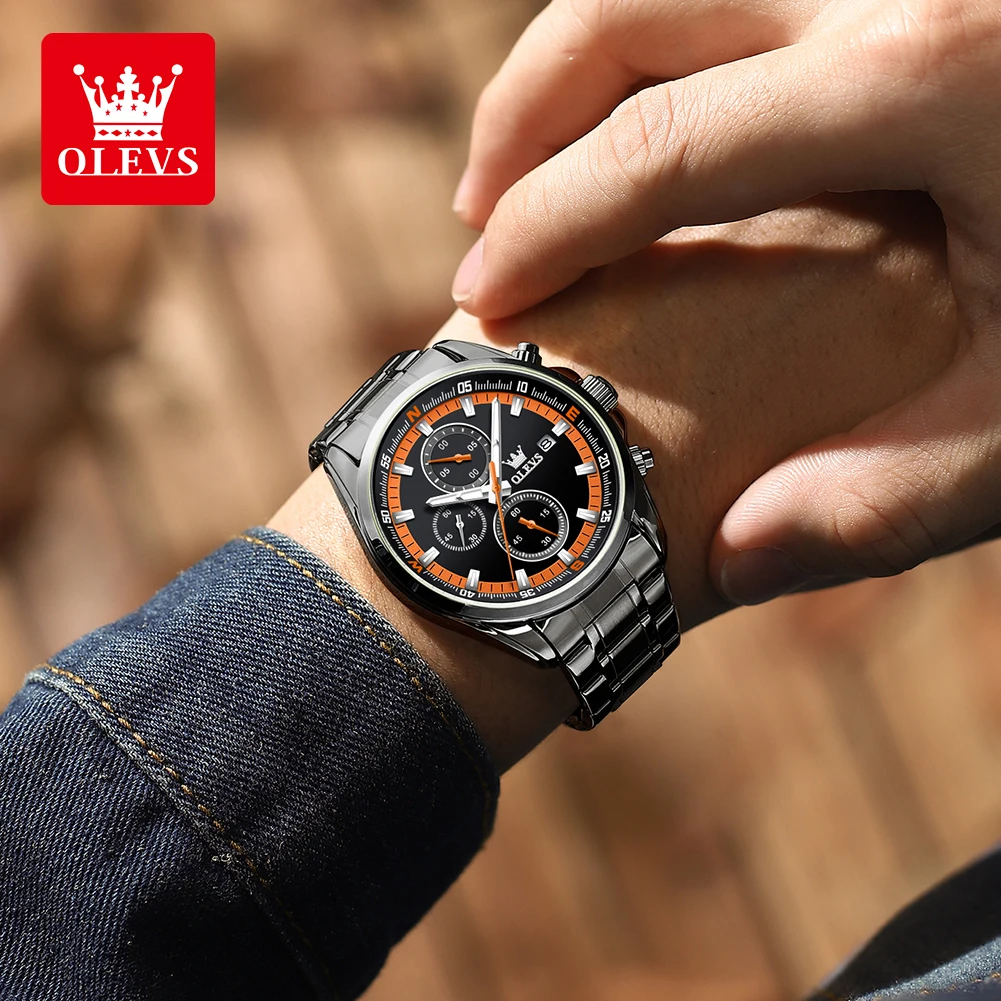 OLEVS TY713 Fashion Calendar Quartz Watch For Men Original Chronograph Luxury Wristwatch Stainless Steel Waterproof Man Watches