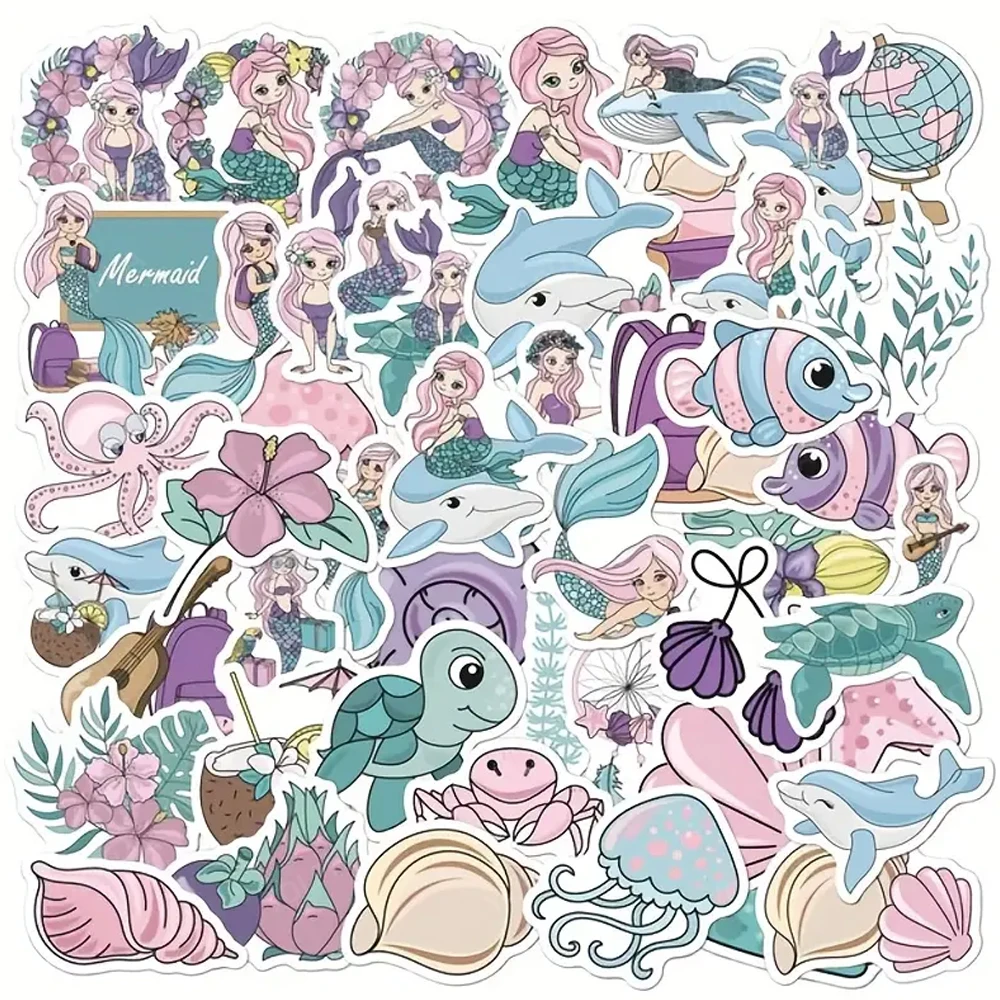 50PCS Decorative Stickers Computer Phone Tablet Computer Guitar Waterproof Mermaids Stickers Cartoon Stickers Kid Gift Toys
