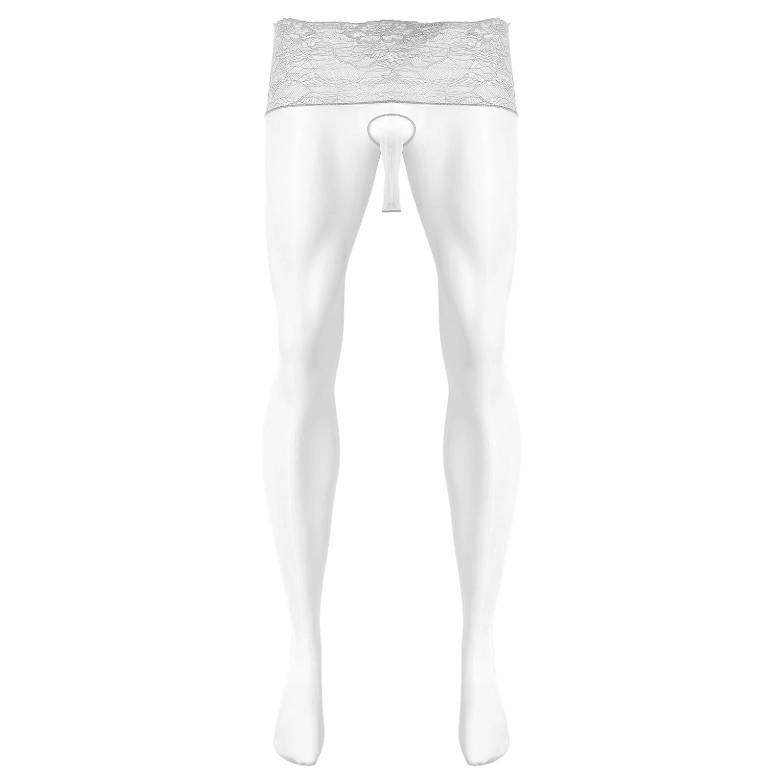 Ultra-thin See Through Mens Tights Floral Lace Silk stockings for Men Penis Pouch Sheath Underwear New sexy Footed Bodystcokings