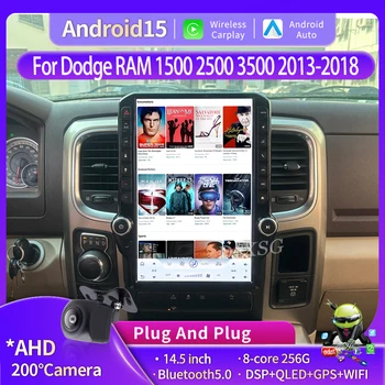 14.5" Android15 Car Multimedia Video Player For Dodge RAM 1500 2500 3500 2013-2018 Tesla Style Wireless Carplay BT Stereo 4G 360