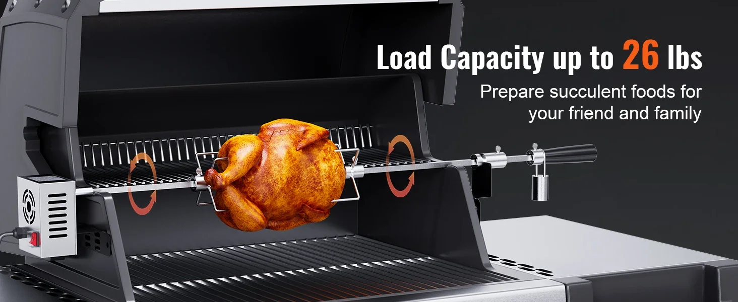 Description Picture 4 of itemVEVOR Universal Grill Rotisserie Kit Electric BBQ Grill w/9W Motor, Stainless Steel Automatic Grilling Kit,Hexagon Spit Rod