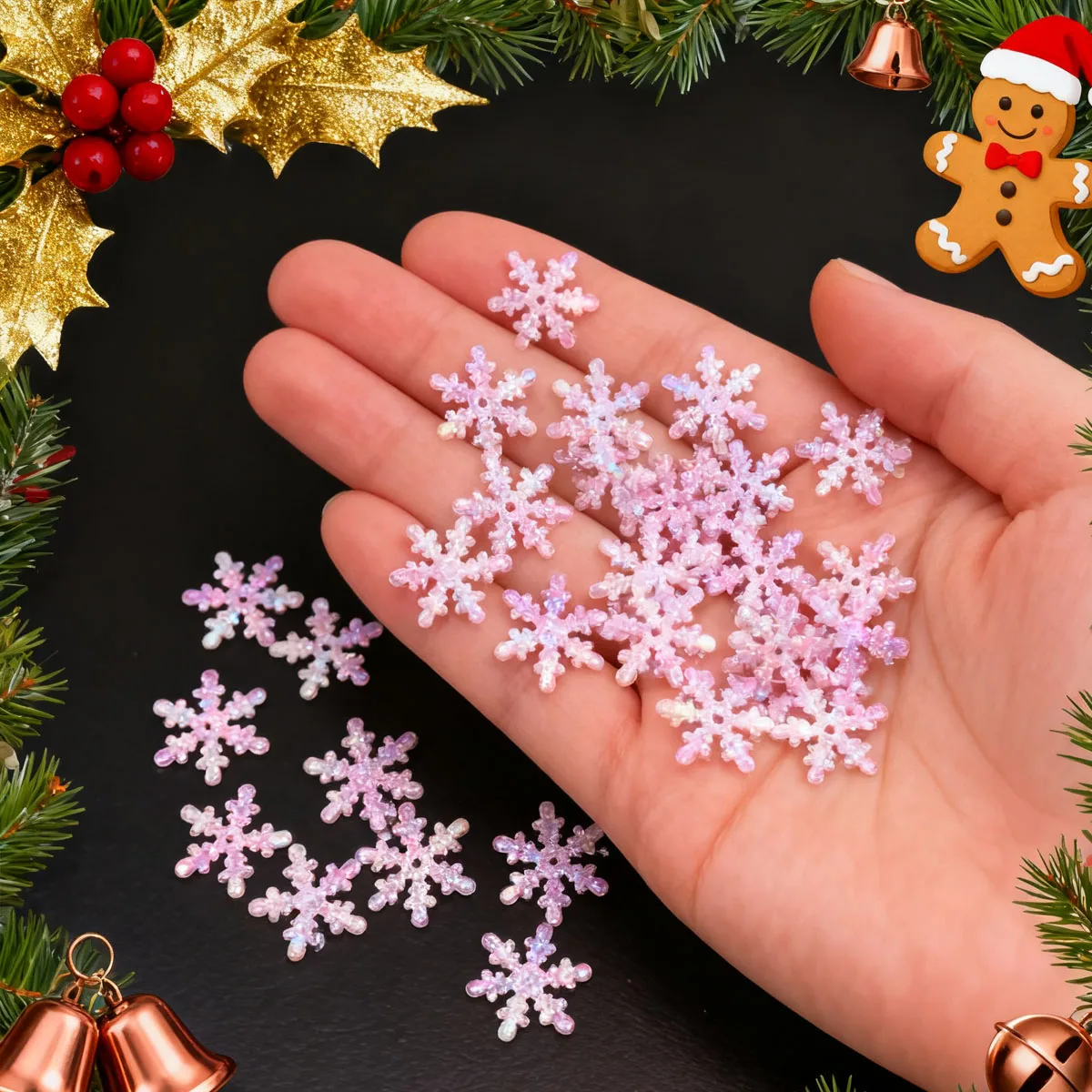 1Pack/300pcs-Christmas Snowflakes Confetti Xmas Tree Ornaments Christmas Decorations for Home Winter Party Cake Decor Supplies