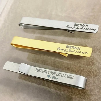 날짜 이름 각인 타이 클립, 맞춤형 로고, 남성용 타이 클립, 남성용 정장, 스테인레스 스틸 쥬얼리, 발렌타인 데이, 남편 선물