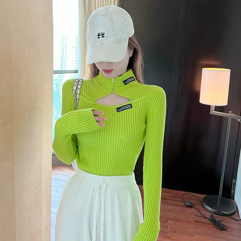 Sexy Basic Turtleneck Women Sweaters Autumn Winter Spring Tops Slim Pullover Knitted Sweater Zipper Jumper Soft Warm Jumper