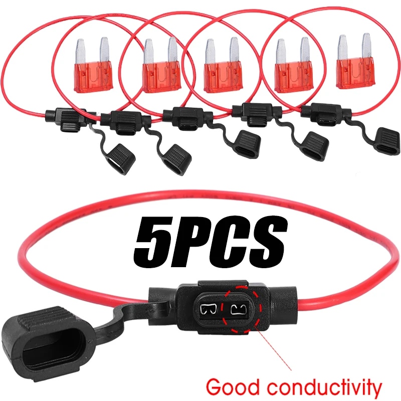 

5PCS Mini Small and Medium Car Blade Adapter Fuse Holder Splash Proof Car Fuse Socket Set for 12V 20A Wire Cut Off Switch Socket