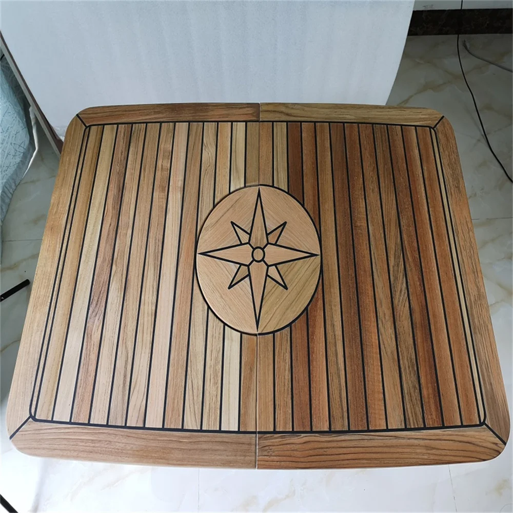 Barrel Folding Teak Table Top Star Inlay 470/960*650mm Marine Boat