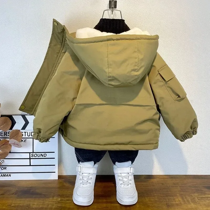 새로운 겨울 다운 코튼 자켓 소년 블랙 후드 코트 아동 겉옷 의류 십대 3-8Y 어린이 파카 패딩 Snowsuit