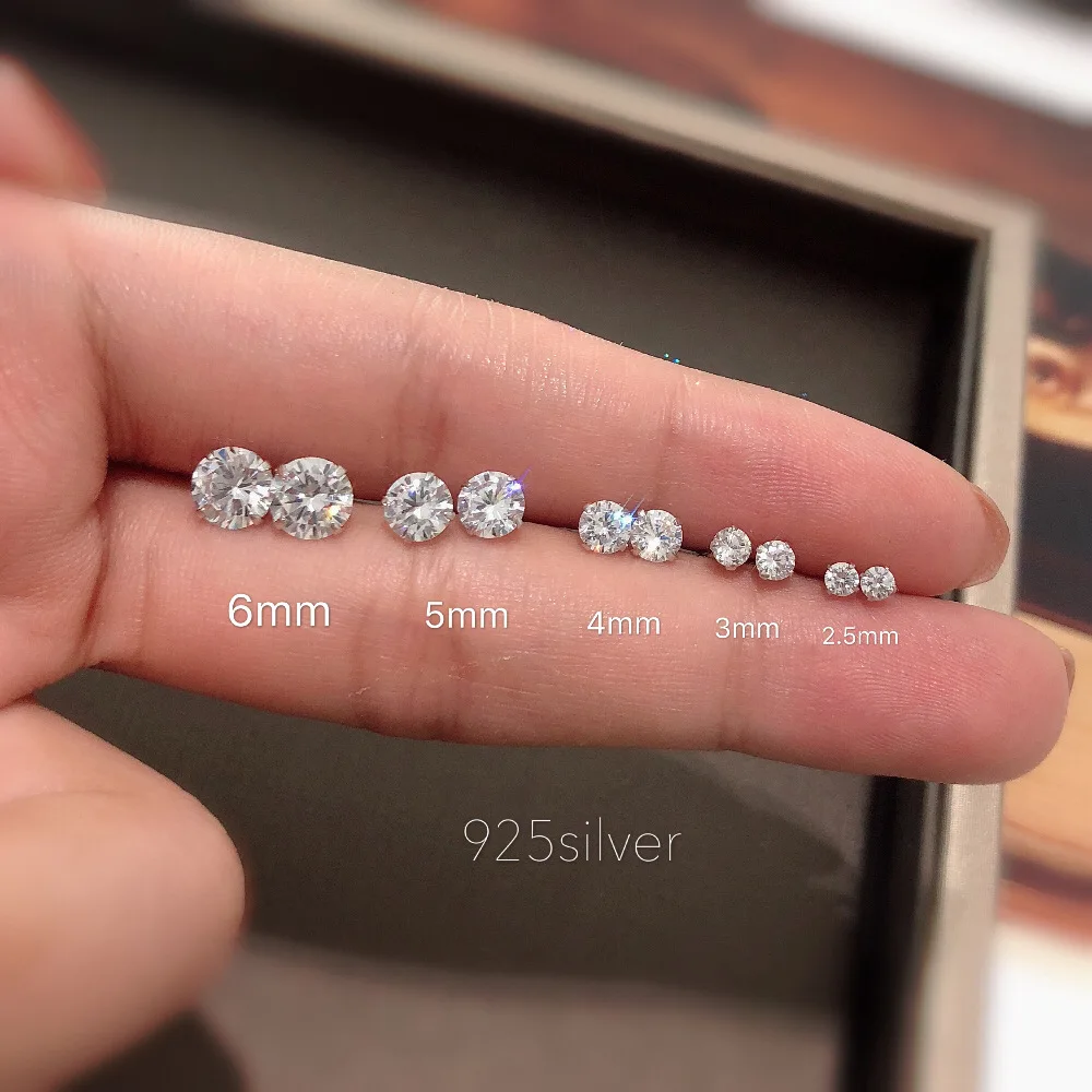 100% Real 925 Sterling Silver Jewelry Women Fashion Cute Tiny Clear Crystal CZ Stud Earrings Gift for Girls Teens Lady