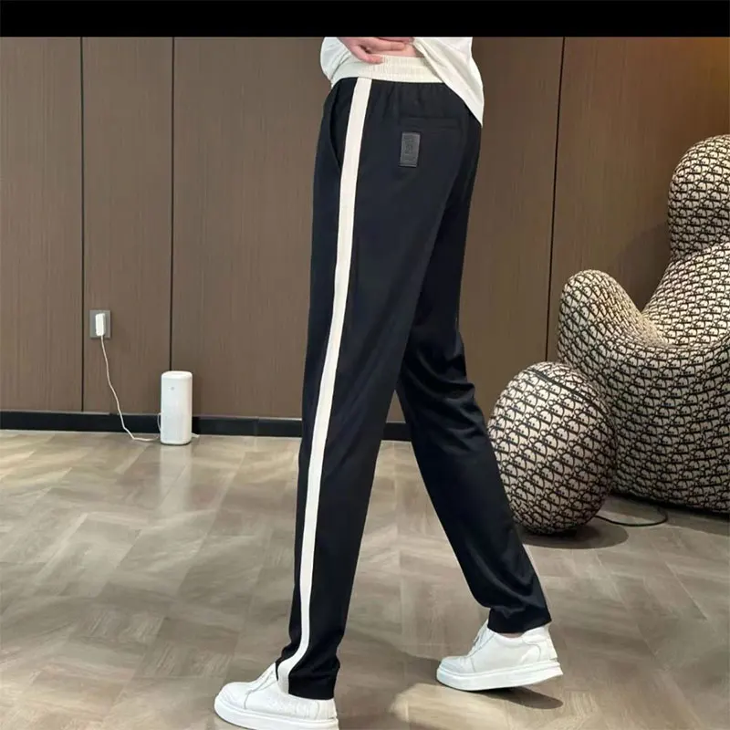 Elegant Fashion Harajuku Slim Fit Male Clothes Loose Casual All Match Sports Pants Pockets Thin Straight Leg Wide Leg Pants
