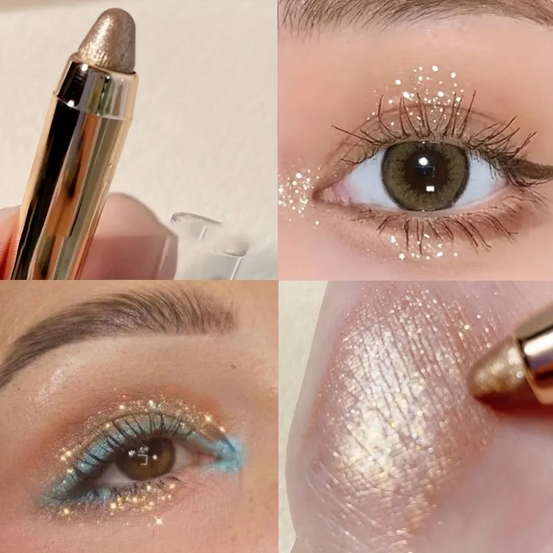 Eyeshadow Pen Glitter Highlighter Pen Eyelid Under Crease Brightening Waterproof Eyeliner Pencil Cosmetics with Sponge Brush
