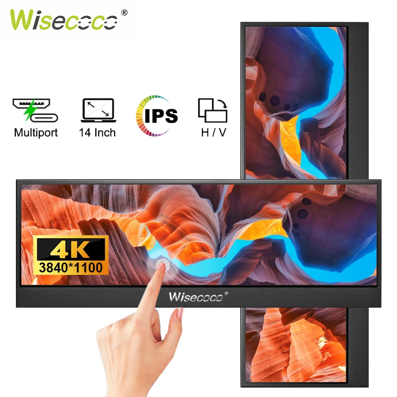 Wisecoco 14 Inch 4K UHD Portable Monitor 3840*1100 IPS Touchscreen